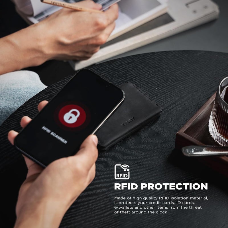 VULKIT Slim Minimalist Card Holder RFID Blocking Leather Credit Card Holder Front Pocket Wallet Magnetic Closure, Handcrafted Cowhide Version - Image 5